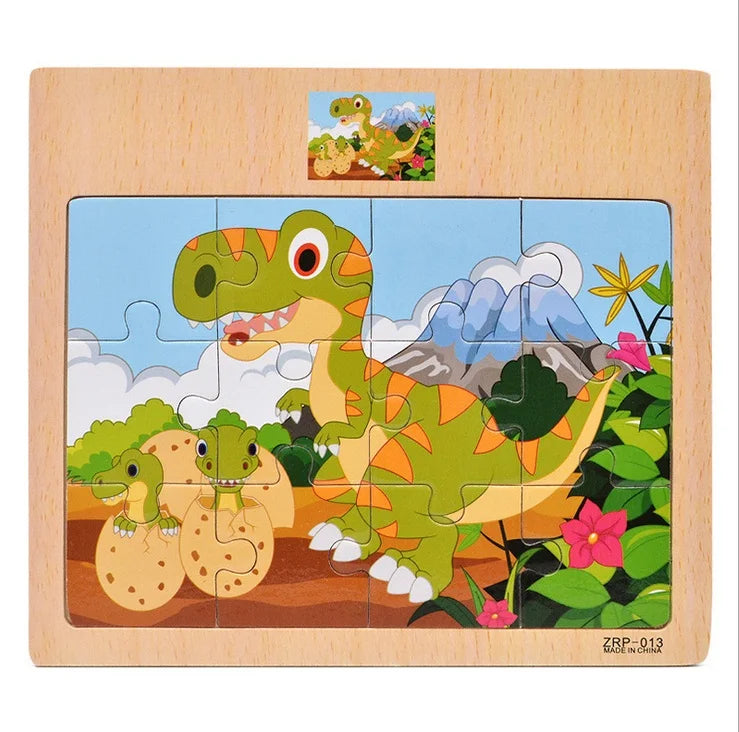 Popular 12/9 PCS Wooden Puzzle Set – Cute Cartoon Vehicles & Animal Designs, Early Learning & Educational Toys, Perfect Gift for Kids & Babies