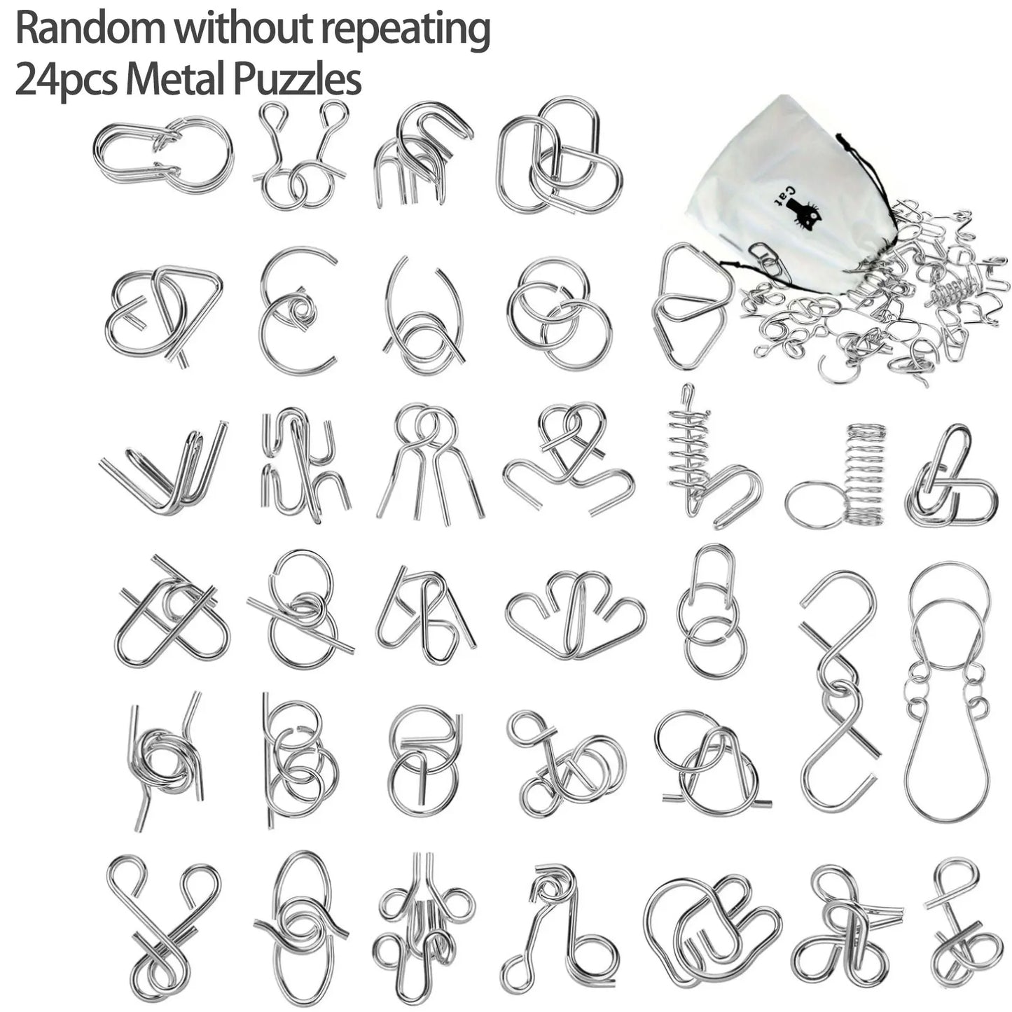 Metal Wire Puzzle Set, Brain Teaser IQ Test Disentangle Game, Iron Link Unlock Interlock Toy, Chinese Ring Magic Trick Puzzle