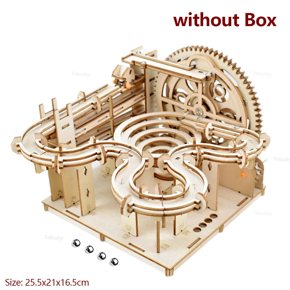 3D Wooden Puzzle DIY Mechanical Model Building Kit, Assemble Toy Set with Marble Run & 4 Balls, Creative Gifts for Adults & Kids