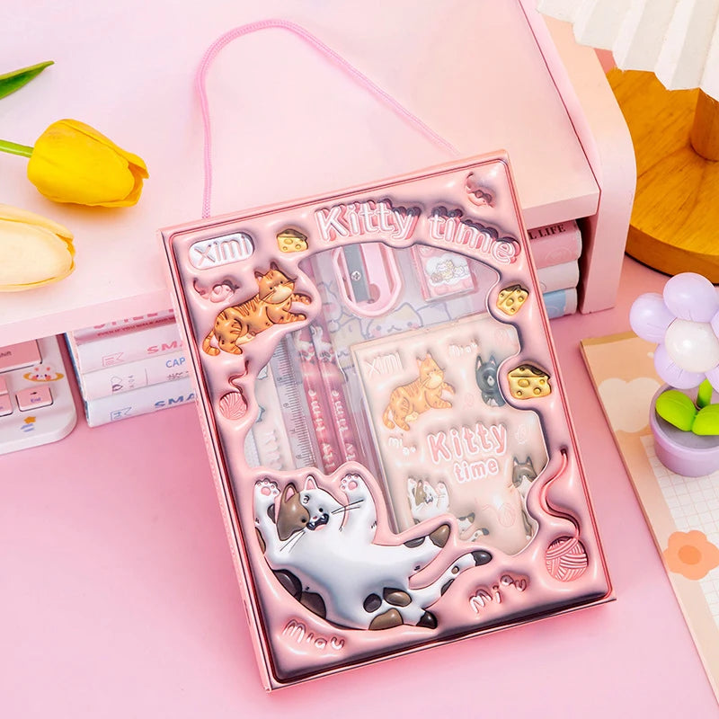 6-in-1 3D Cartoon Stationery Set, Portable Kids Learning Gift Box, Practical Study Supplies for Students