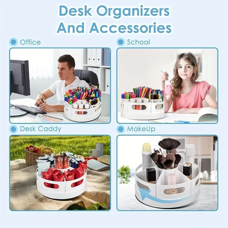 360° Rotating Desk Organizer with 7 Removable Bins, Multi-Function Pen Holder, Stationery & Pencil Storage for Office and School Use