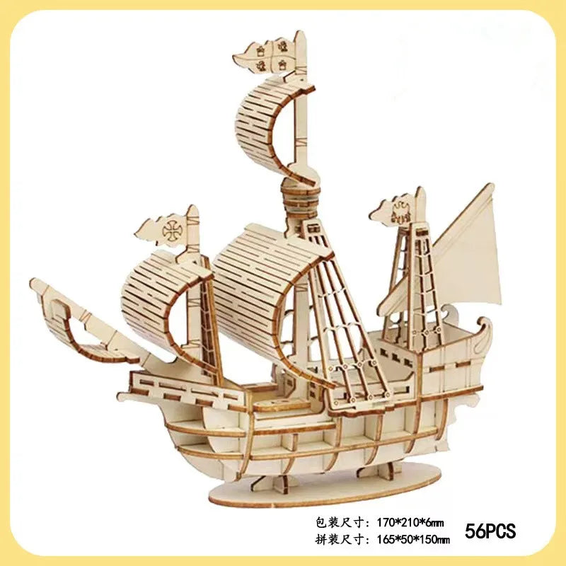 1PC 3D Sailboat Wooden Puzzle Assembly Model, DIY Wooden Craft Kit, Decorative Desk Ornament & Creative Gift
