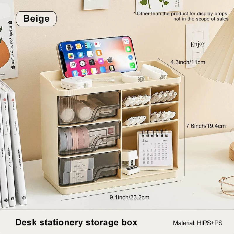 3-Drawer Desktop Organizer Caddy, Multifunctional Desk Storage with Pen Holder, Ideal for School, Home and Office Daily Supplies Organization