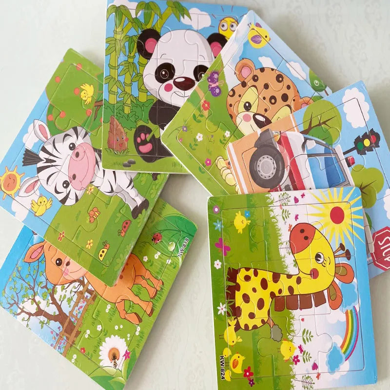 Popular 12/9 PCS Wooden Puzzle Set – Cute Cartoon Vehicles & Animal Designs, Early Learning & Educational Toys, Perfect Gift for Kids & Babies