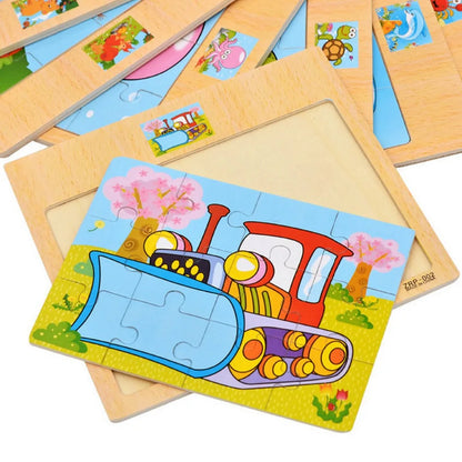 Popular 12/9 PCS Wooden Puzzle Set – Cute Cartoon Vehicles & Animal Designs, Early Learning & Educational Toys, Perfect Gift for Kids & Babies