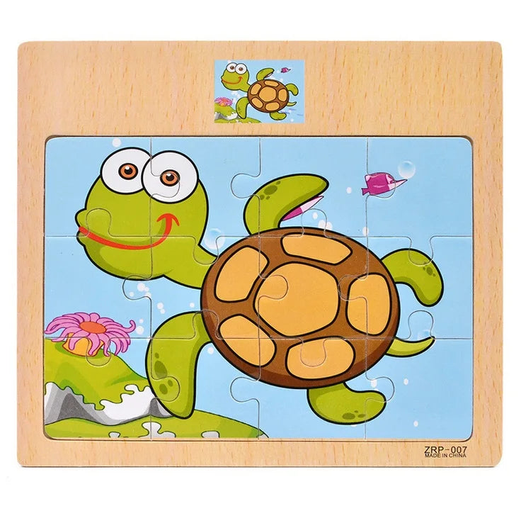 Popular 12/9 PCS Wooden Puzzle Set – Cute Cartoon Vehicles & Animal Designs, Early Learning & Educational Toys, Perfect Gift for Kids & Babies