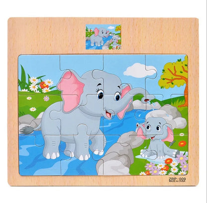 Popular 12/9 PCS Wooden Puzzle Set – Cute Cartoon Vehicles & Animal Designs, Early Learning & Educational Toys, Perfect Gift for Kids & Babies