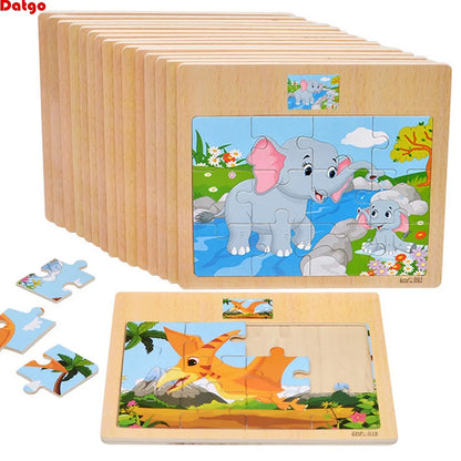 Popular 12/9 PCS Wooden Puzzle Set – Cute Cartoon Vehicles & Animal Designs, Early Learning & Educational Toys, Perfect Gift for Kids & Babies