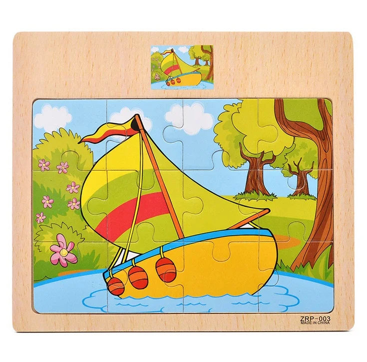 Popular 12/9 PCS Wooden Puzzle Set – Cute Cartoon Vehicles & Animal Designs, Early Learning & Educational Toys, Perfect Gift for Kids & Babies