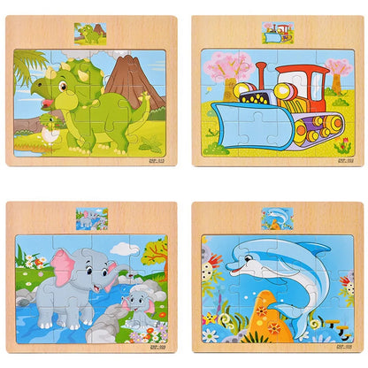 Popular 12/9 PCS Wooden Puzzle Set – Cute Cartoon Vehicles & Animal Designs, Early Learning & Educational Toys, Perfect Gift for Kids & Babies