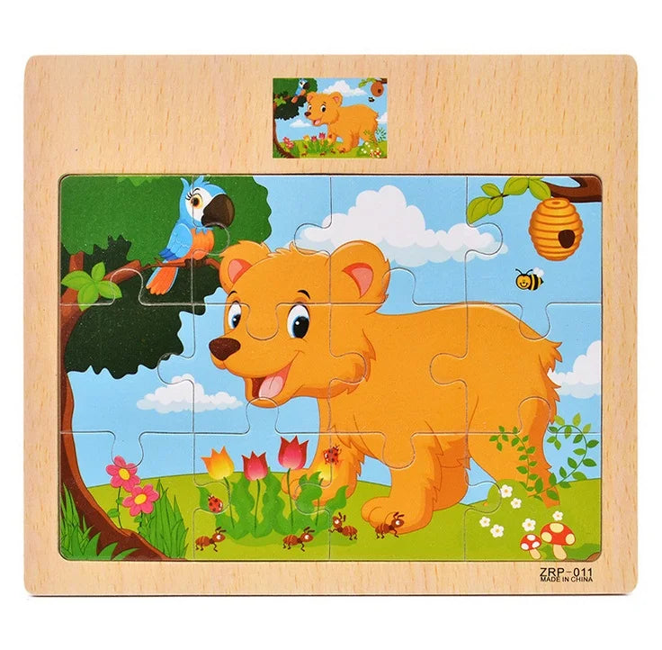 Popular 12/9 PCS Wooden Puzzle Set – Cute Cartoon Vehicles & Animal Designs, Early Learning & Educational Toys, Perfect Gift for Kids & Babies