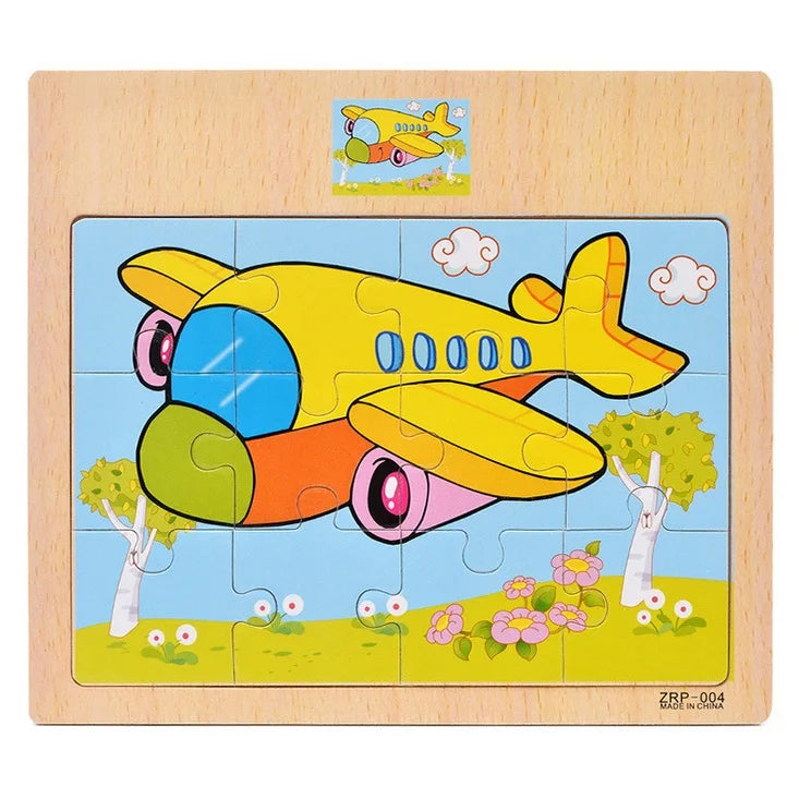 Popular 12/9 PCS Wooden Puzzle Set – Cute Cartoon Vehicles & Animal Designs, Early Learning & Educational Toys, Perfect Gift for Kids & Babies