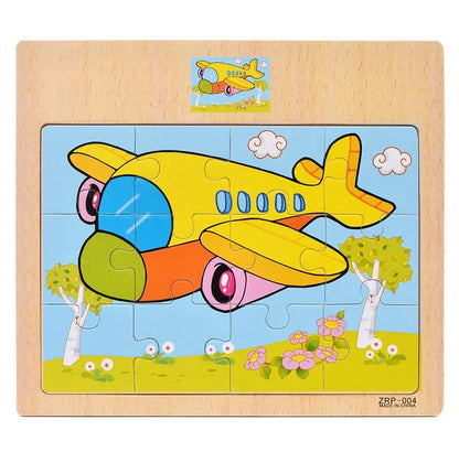 Popular 12/9 PCS Wooden Puzzle Set – Cute Cartoon Vehicles & Animal Designs, Early Learning & Educational Toys, Perfect Gift for Kids & Babies