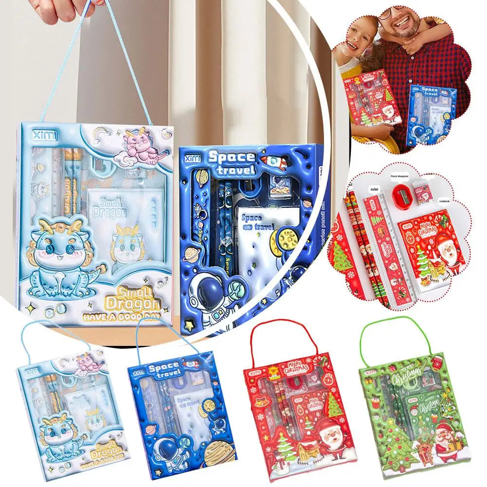 6 Pieces Cute Kids Stationery Set, Cartoon Style Kit with Pencil, Ruler, Eraser & Sharpener, Practical School Study Supplies