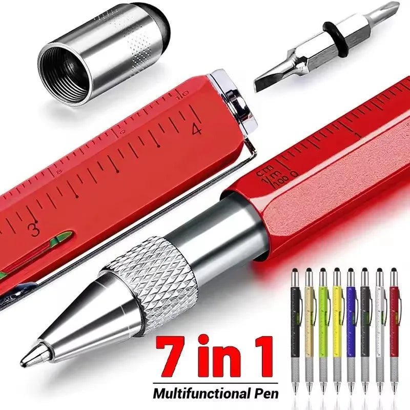 7-in-1 Multifunctional Pen, Capacitive Touch Screen Stylus with Screwdriver, Ruler, Spirit Level & Refillable Ballpoint Pen Tool