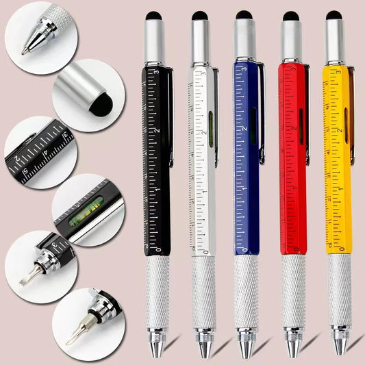7-in-1 Multifunctional Ballpoint Pen with Practical Handheld Tools – Includes Measuring Ruler, Screwdriver, Touch Screen Stylus, and Spirit Level