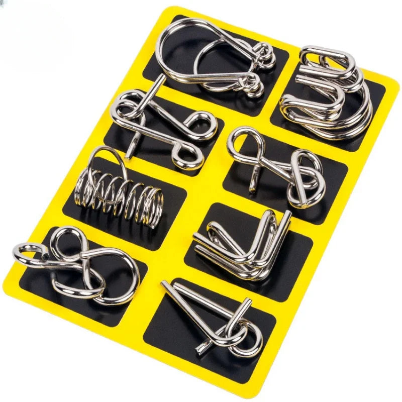 8Pcs/Set Metal Montessori Wire Puzzles, Brain Teaser Mind Games, Interactive Intelligence Toys for Kids & Adults, Stress Relief & Educational Gift