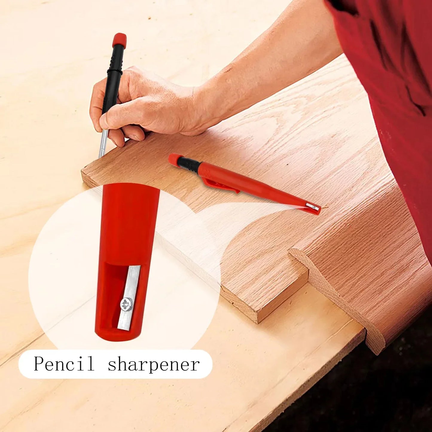 Solid Carpenter Mechanical Pencil for Woodworking & Construction, One-Piece Structure with Built-in Sharpener Pen Cap, Practical Stationery Tool
