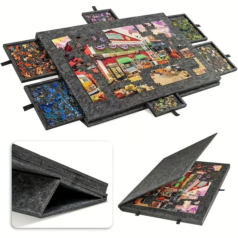 7Pcs 6-Drawer Portable Puzzle Desk Organizer – Artistic Polyester Fiber Storage, Decorative Puzzle Holder for Home & Desktop Art Decoration