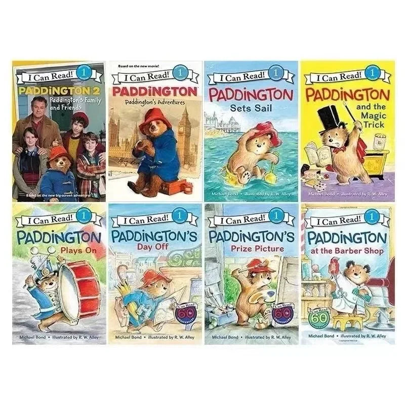 8 Books Set, I Can Read Paddington Cartoon Storybooks, English Picture Books with Audio, Early Educational Learning Books for Kids
