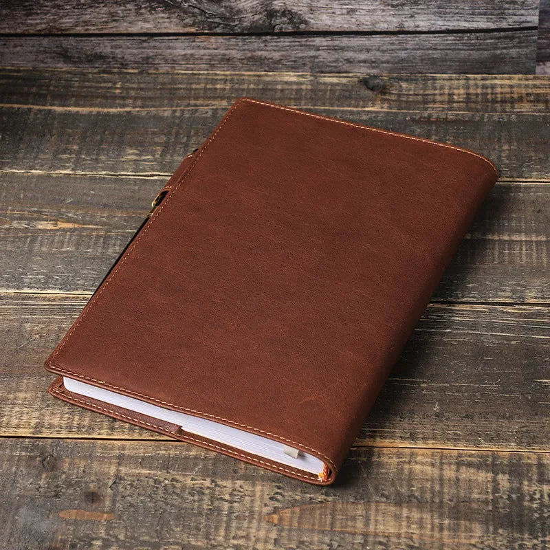 A5/B5 Genuine Leather Laptop Notebook Cover, Handmade with Pen Slot, Business & Office School Stationery