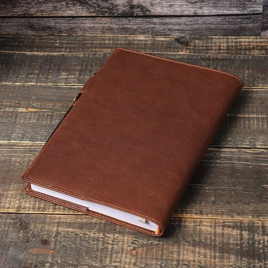 A5/B5 Genuine Leather Laptop Notebook Cover, Handmade with Pen Slot, Business & Office School Stationery