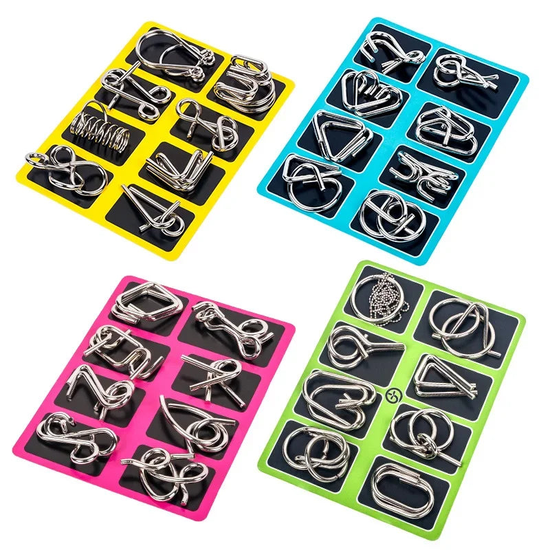 8Pcs/Set Metal Montessori Wire Puzzles, Brain Teaser Mind Games, Interactive Intelligence Toys for Kids & Adults, Stress Relief & Educational Gift