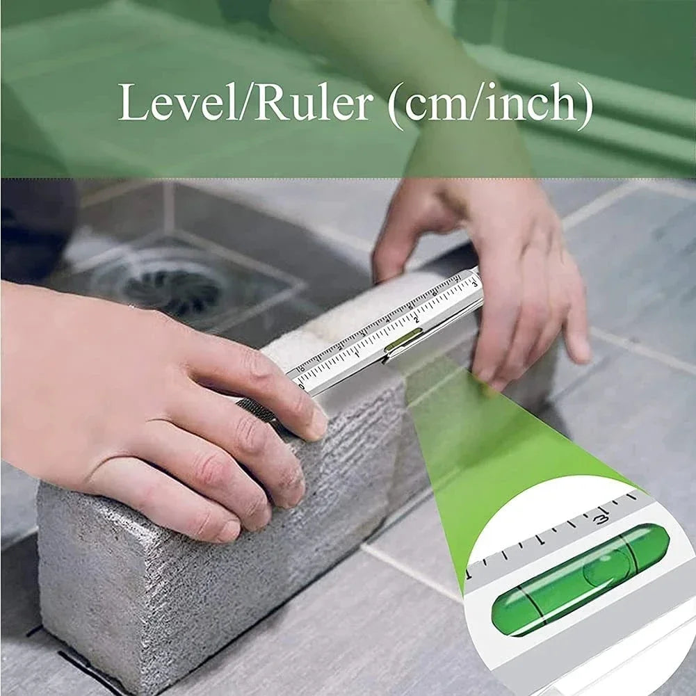 7-in-1 Multifunctional Pen, Capacitive Touch Screen Stylus with Screwdriver, Ruler, Spirit Level & Refillable Ballpoint Pen Tool