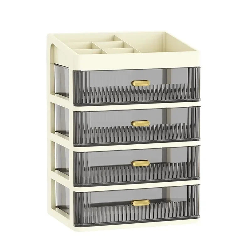 Transparent Plastic Desk Organizer with Drawer, Multifunctional Stationery Storage Box, Desktop Organizer for School & Office Supplies