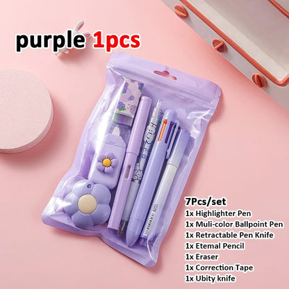 7-in-1 Stationery Set, Back to School & Birthday Gift, Including Pencils, Eraser, Correction Tape, Ideal School Prize for Kids & Office Use