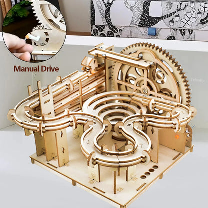 3D Wooden Puzzle DIY Mechanical Model Building Kit, Assemble Toy Set with Marble Run & 4 Balls, Creative Gifts for Adults & Kids