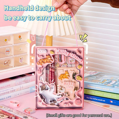 6-in-1 3D Cartoon Stationery Set, Portable Kids Learning Gift Box, Practical Study Supplies for Students