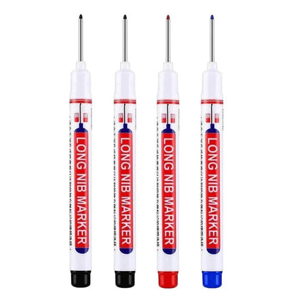 4Pcs/Set 20mm Deep Hole Long Nib Markers, Waterproof Permanent Pen for Metal, Drilling, Bathroom, Woodworking & Decoration, Multi-Purpose