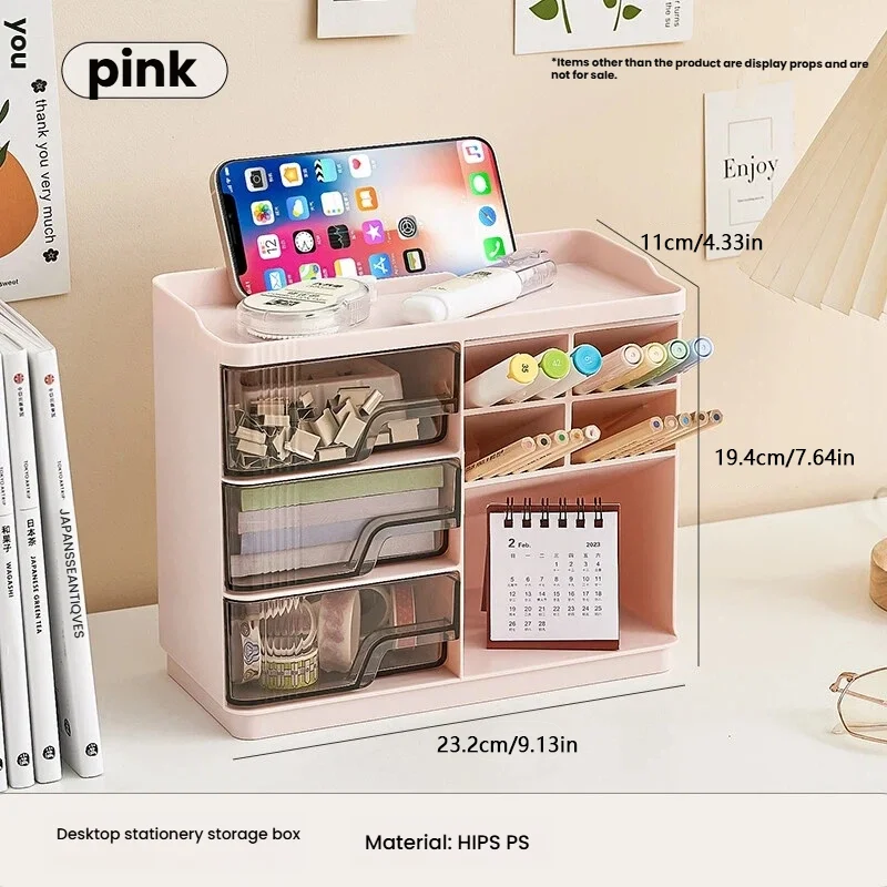 3-Drawer Desktop Organizer Caddy, Multifunctional Desk Storage with Pen Holder, Ideal for School, Home and Office Daily Supplies Organization