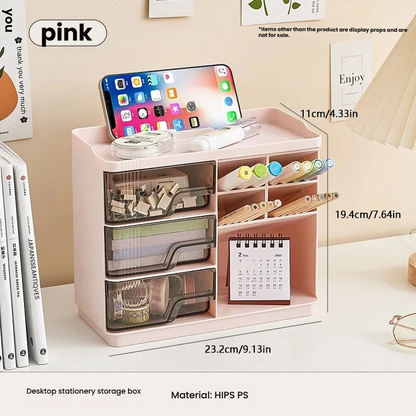 3-Drawer Desktop Organizer Caddy, Multifunctional Desk Storage with Pen Holder, Ideal for School, Home and Office Daily Supplies Organization