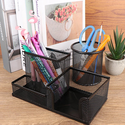 Creative Metal Desk Organizer, 3-Grid Pen Holder, Multifunctional Pencil & File Storage Rack, Practical Office Desktop Accessories