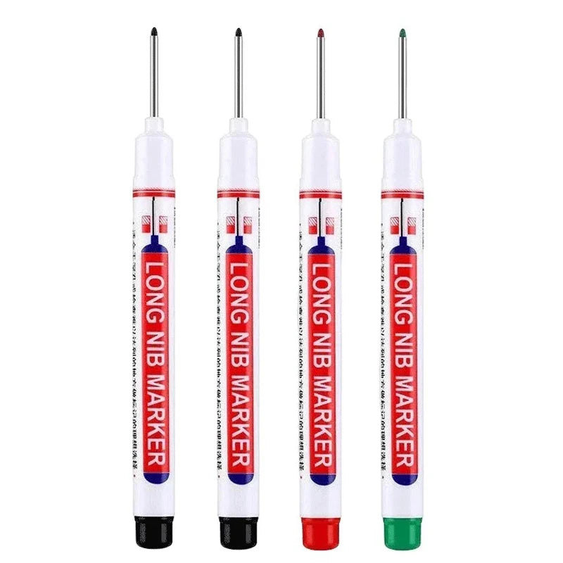 4Pcs/Set 20mm Deep Hole Long Nib Markers, Waterproof Permanent Pen for Metal, Drilling, Bathroom, Woodworking & Decoration, Multi-Purpose