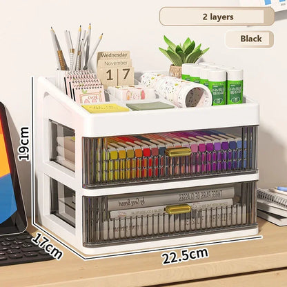 Transparent Plastic Desk Organizer with Drawer, Multifunctional Stationery Storage Box, Desktop Organizer for School & Office Supplies