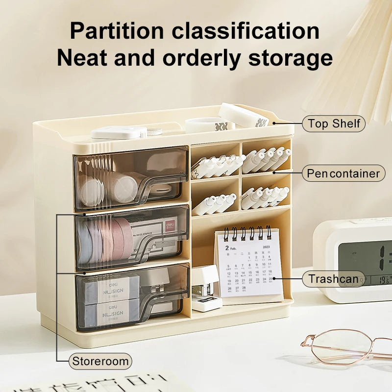 3-Drawer Desktop Organizer Caddy, Multifunctional Desk Storage with Pen Holder, Ideal for School, Home and Office Daily Supplies Organization