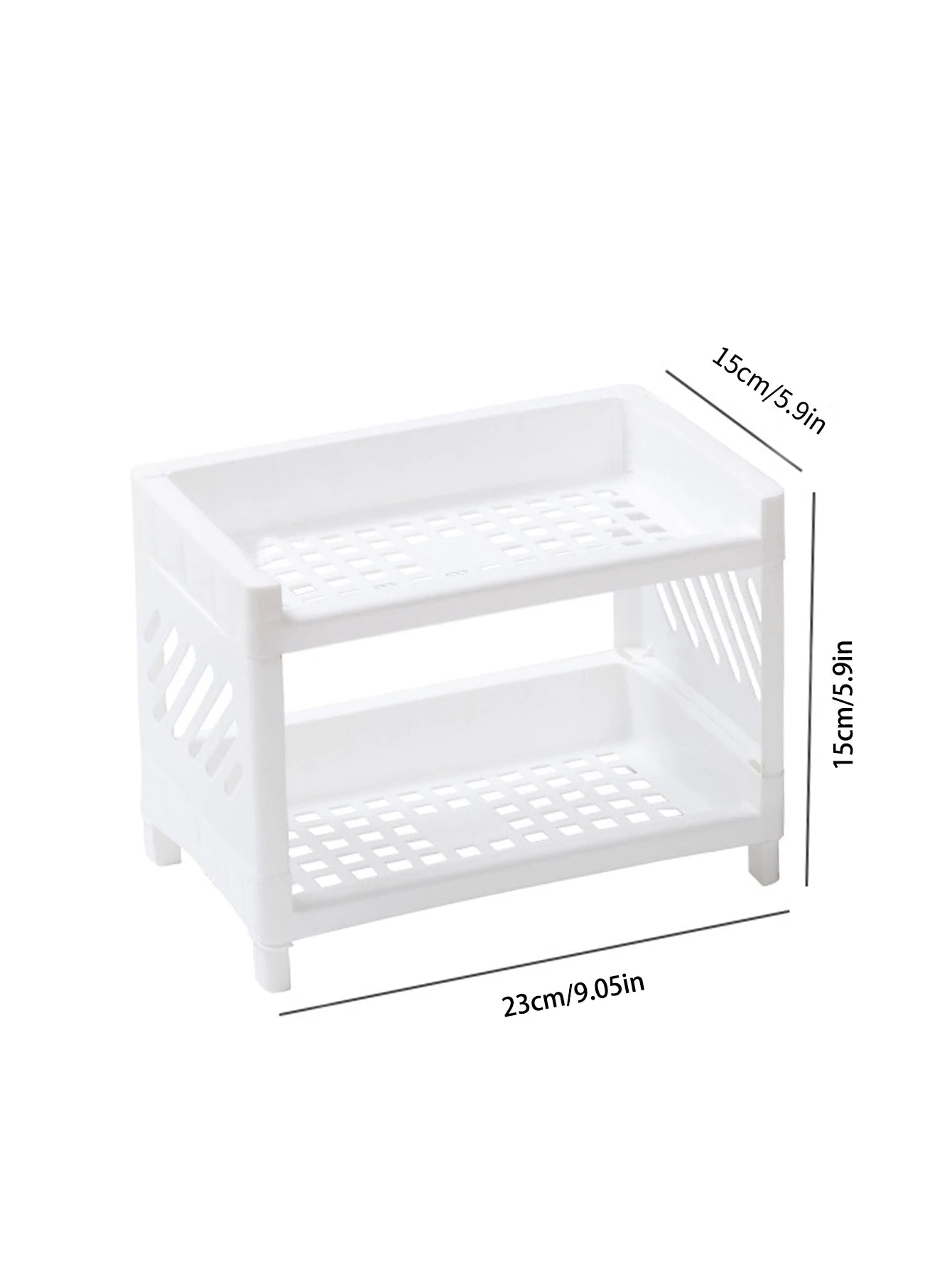 Double-Layer PP Desktop Storage Rack, White Rectangular Desk Organizer, Multi-Purpose Storage for Student Stationery, Office Supplies & Cosmetics