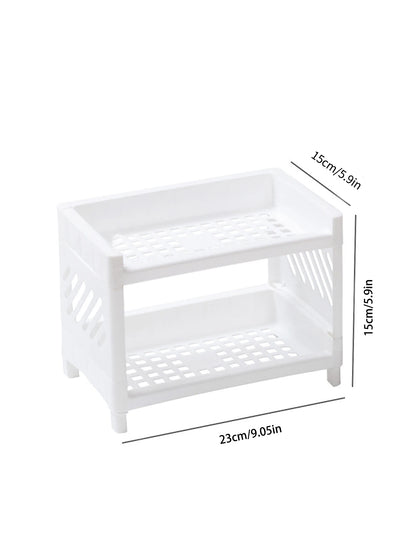Double-Layer PP Desktop Storage Rack, White Rectangular Desk Organizer, Multi-Purpose Storage for Student Stationery, Office Supplies & Cosmetics