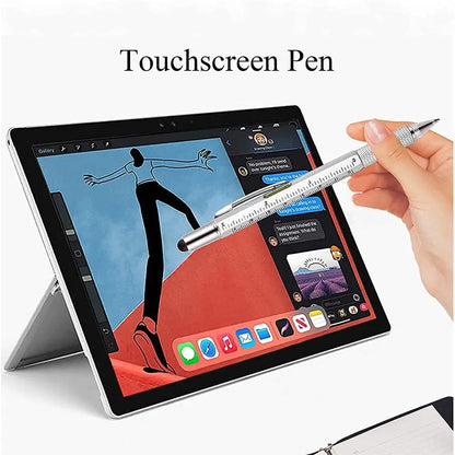 7-in-1 Multifunctional Ballpoint Pen with Practical Handheld Tools – Includes Measuring Ruler, Screwdriver, Touch Screen Stylus, and Spirit Level