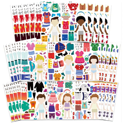 8/16/32PCS Funny Kids Dress-Up Puzzle Stickers, Cute Cartoon Creative DIY Stickers, Waterproof Decorative Stickers for Children’s Puzzle Activities