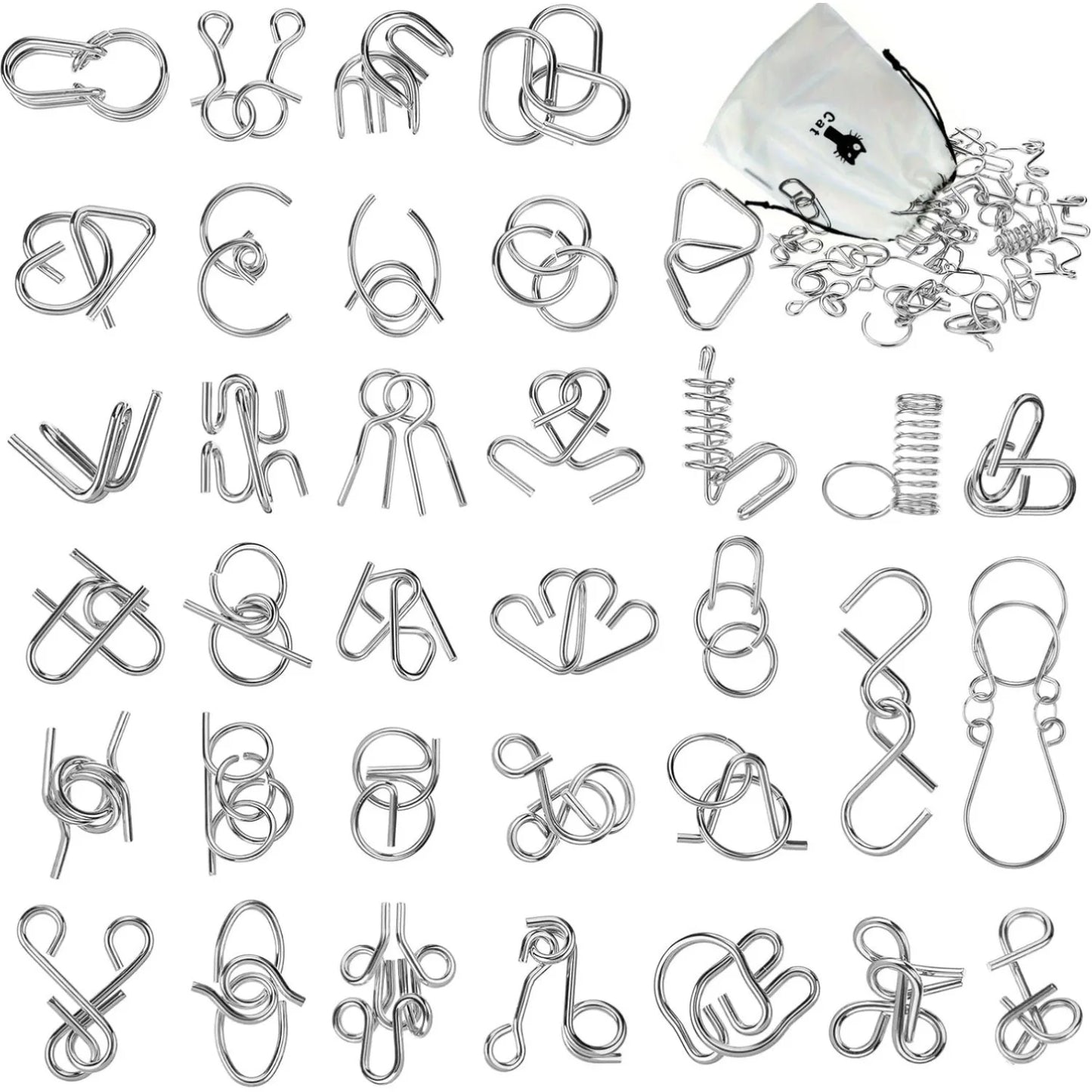 Metal Wire Puzzle Set, Brain Teaser IQ Test Disentangle Game, Iron Link Unlock Interlock Toy, Chinese Ring Magic Trick Puzzle