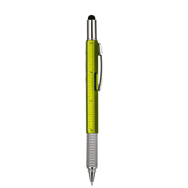 6-in-1 Multifunctional Ballpoint Pen with Hand Tool Features – Includes Ruler, Measuring Scale, Screwdriver, Touch Screen Stylus, and Spirit Level