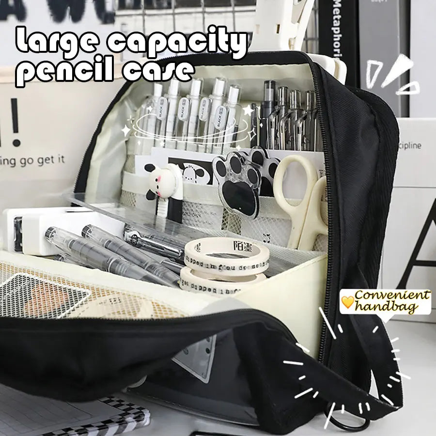 Large Capacity Canvas Pencil Case, Minimalist Japanese Style Pen Pouch, Portable Stationery Storage Box, Multi-functional School Supplies Organizer Bag