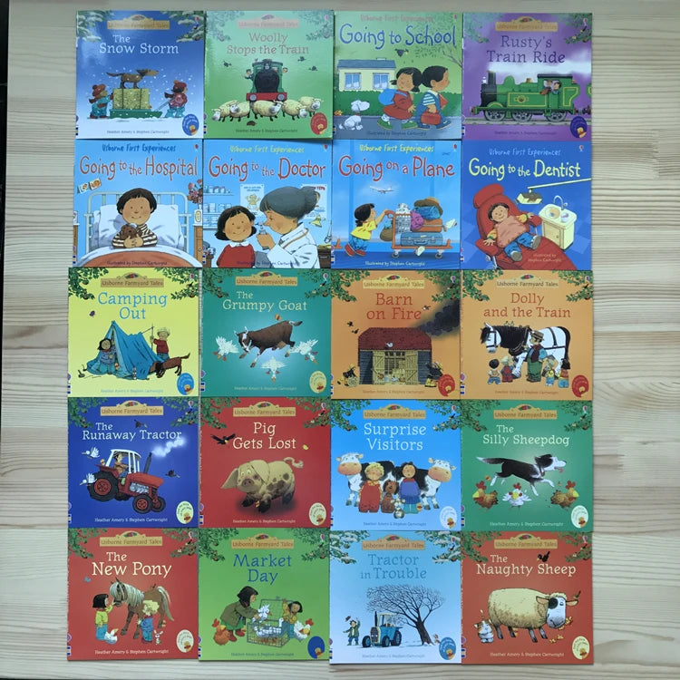 20 Books/Set Usborne Picture Books, 15×15cm Mini Size, Classic English Story Books, Early Educational Reading Books for Kids and Toddlers