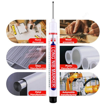 4Pcs/Set 20mm Deep Hole Long Nib Markers, Waterproof Permanent Pen for Metal, Drilling, Bathroom, Woodworking & Decoration, Multi-Purpose