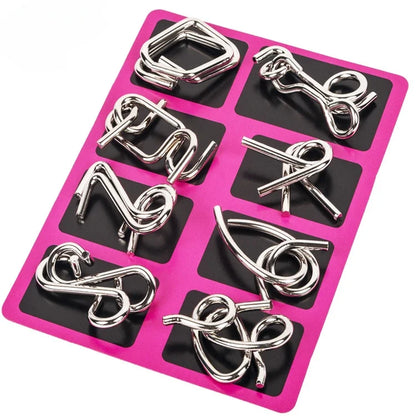 8Pcs/Set Metal Montessori Wire Puzzles, Brain Teaser Mind Games, Interactive Intelligence Toys for Kids & Adults, Stress Relief & Educational Gift