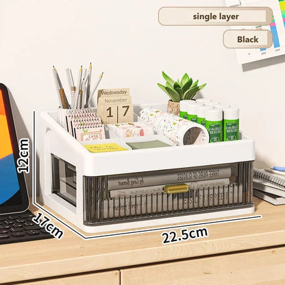 Transparent Plastic Desk Organizer with Drawer, Multifunctional Stationery Storage Box, Desktop Organizer for School & Office Supplies